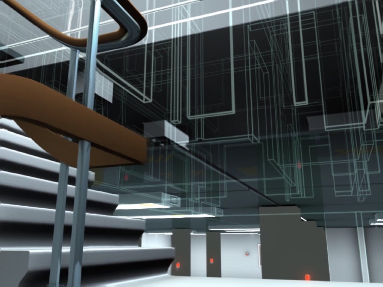 3D-разрез лестничных пролётов и каркаса здания