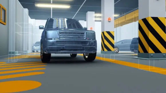 3D-графика: разрез паркинга с прозрачным автомобилем